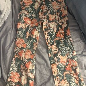 Anthropologie Floral Boot Cut Pants - Green and Orange